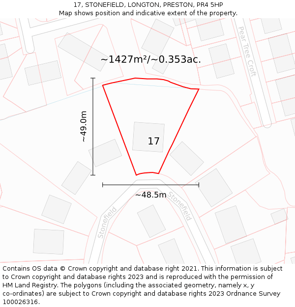 17, STONEFIELD, LONGTON, PRESTON, PR4 5HP: Plot and title map