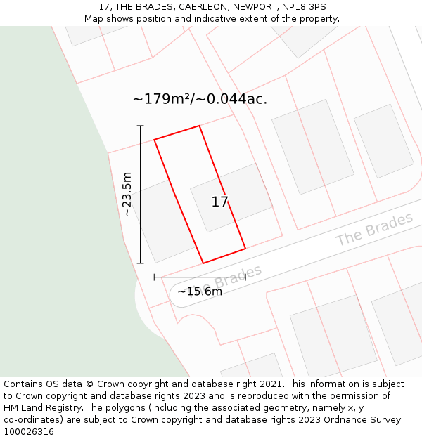 17, THE BRADES, CAERLEON, NEWPORT, NP18 3PS: Plot and title map