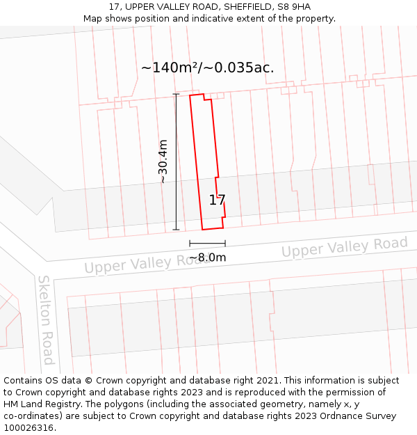 17, UPPER VALLEY ROAD, SHEFFIELD, S8 9HA: Plot and title map