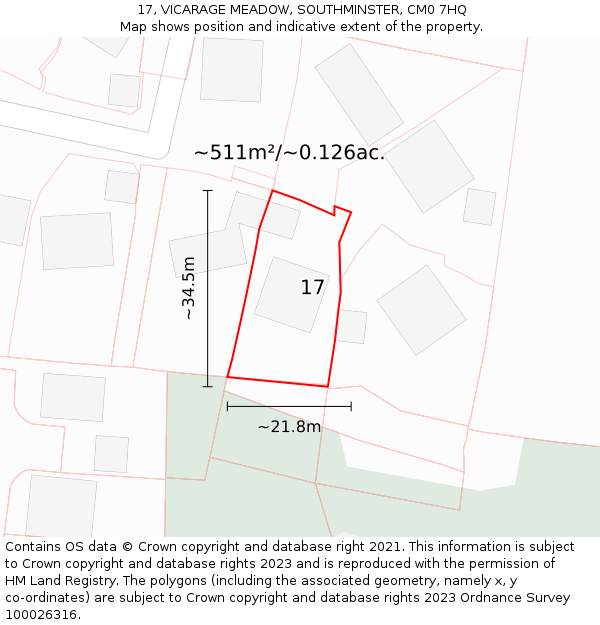 17, VICARAGE MEADOW, SOUTHMINSTER, CM0 7HQ: Plot and title map