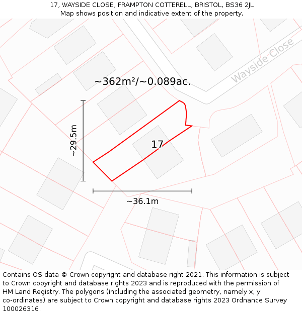 17, WAYSIDE CLOSE, FRAMPTON COTTERELL, BRISTOL, BS36 2JL: Plot and title map