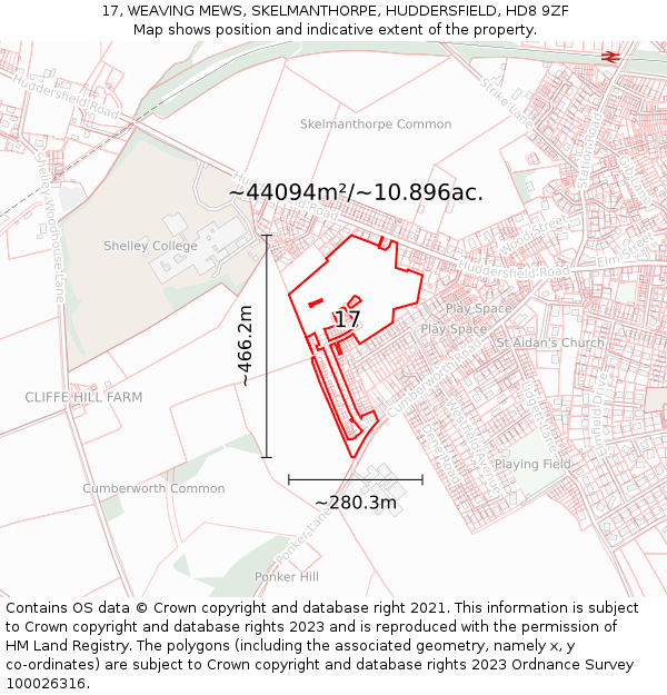 17, WEAVING MEWS, SKELMANTHORPE, HUDDERSFIELD, HD8 9ZF: Plot and title map