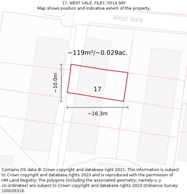 17, WEST VALE, FILEY, YO14 9AY: Plot and title map
