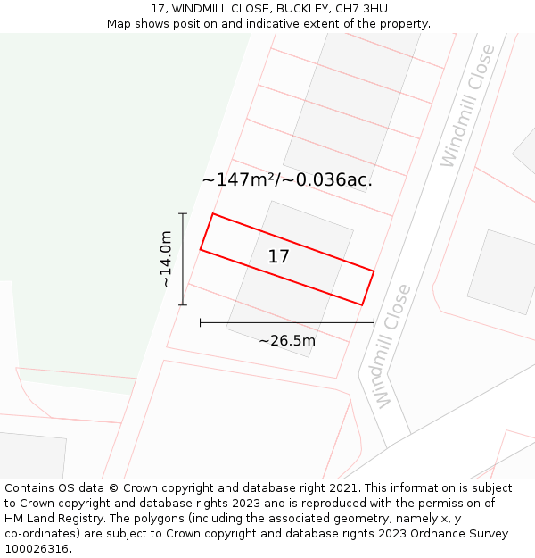 17, WINDMILL CLOSE, BUCKLEY, CH7 3HU: Plot and title map