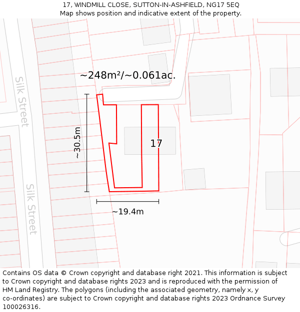 17, WINDMILL CLOSE, SUTTON-IN-ASHFIELD, NG17 5EQ: Plot and title map