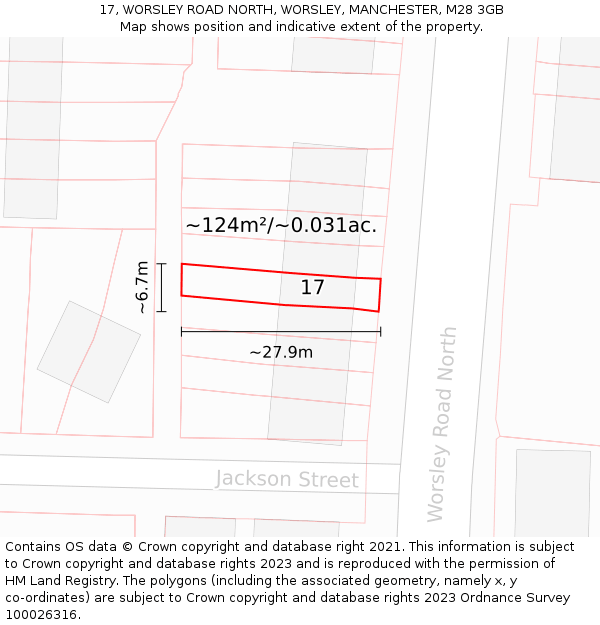 17, WORSLEY ROAD NORTH, WORSLEY, MANCHESTER, M28 3GB: Plot and title map