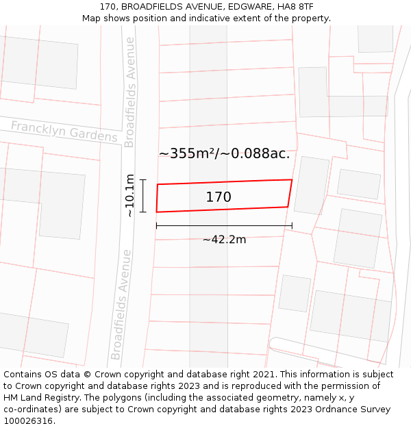 170, BROADFIELDS AVENUE, EDGWARE, HA8 8TF: Plot and title map