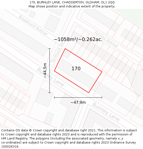 170, BURNLEY LANE, CHADDERTON, OLDHAM, OL1 2QQ: Plot and title map