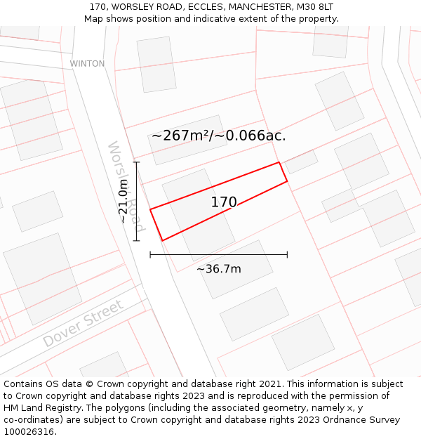 170, WORSLEY ROAD, ECCLES, MANCHESTER, M30 8LT: Plot and title map
