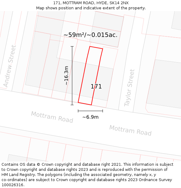 171, MOTTRAM ROAD, HYDE, SK14 2NX: Plot and title map