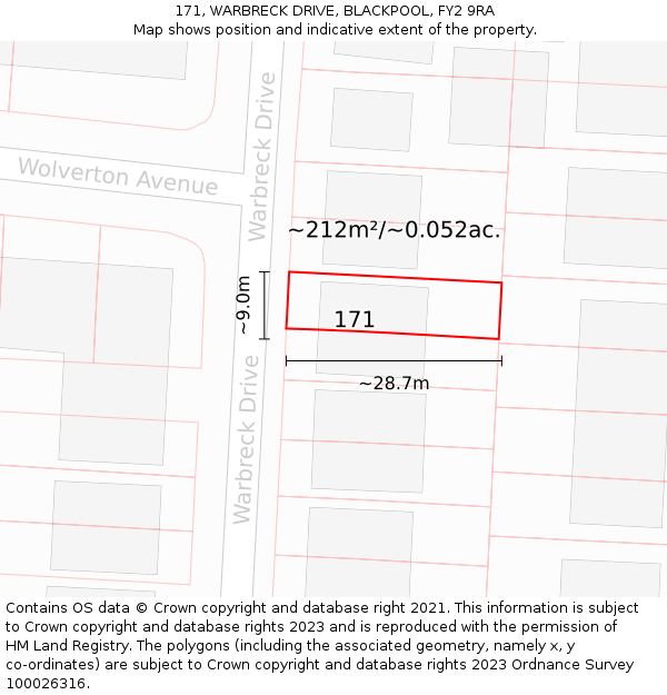 171, WARBRECK DRIVE, BLACKPOOL, FY2 9RA: Plot and title map