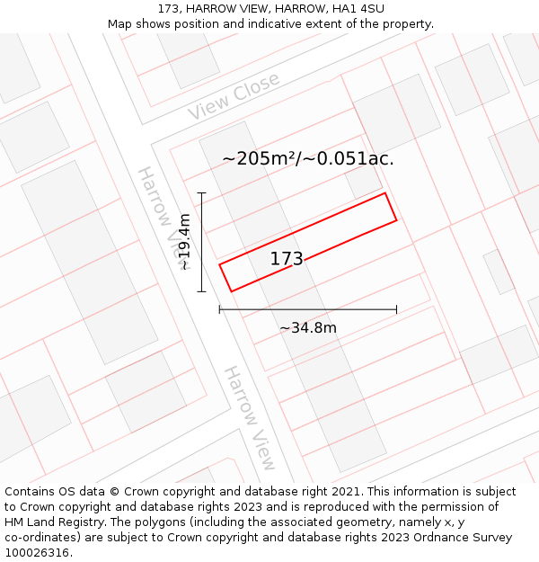 173, HARROW VIEW, HARROW, HA1 4SU: Plot and title map