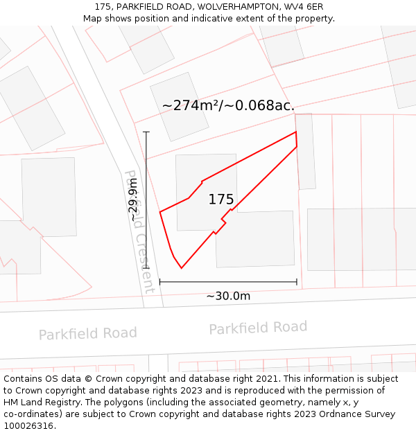 175, PARKFIELD ROAD, WOLVERHAMPTON, WV4 6ER: Plot and title map