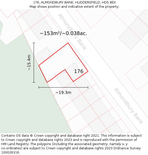 176, ALMONDBURY BANK, HUDDERSFIELD, HD5 8EX: Plot and title map
