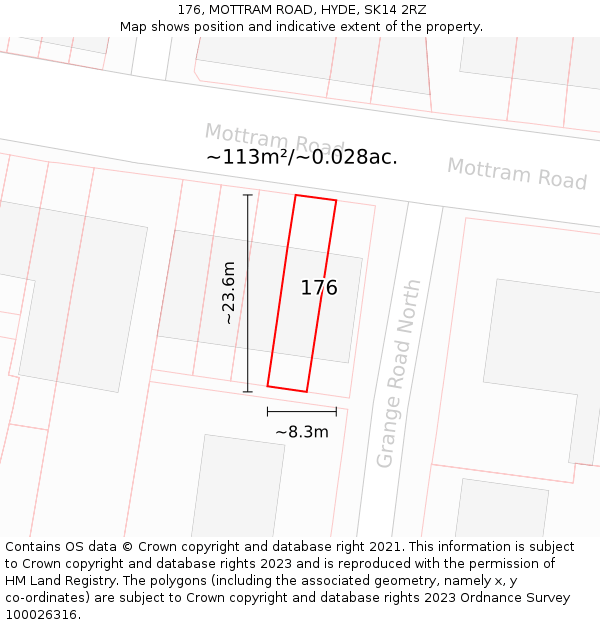 176, MOTTRAM ROAD, HYDE, SK14 2RZ: Plot and title map