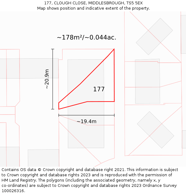 177, CLOUGH CLOSE, MIDDLESBROUGH, TS5 5EX: Plot and title map