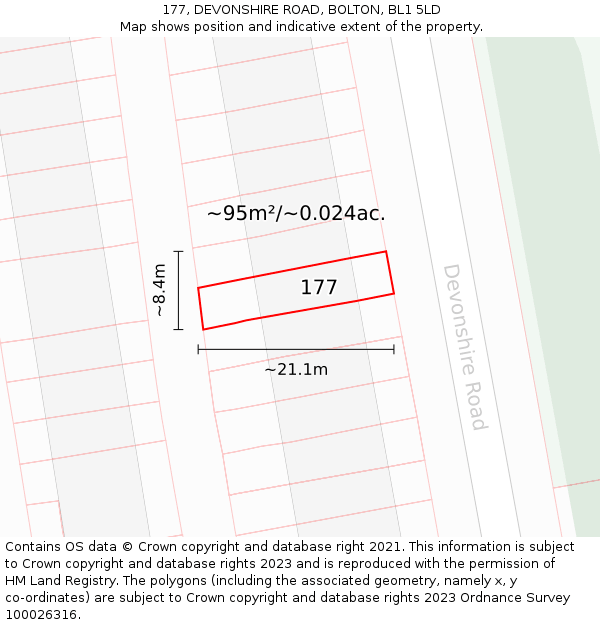 177, DEVONSHIRE ROAD, BOLTON, BL1 5LD: Plot and title map