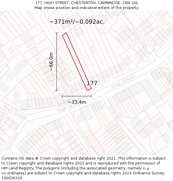 177, HIGH STREET, CHESTERTON, CAMBRIDGE, CB4 1NL: Plot and title map