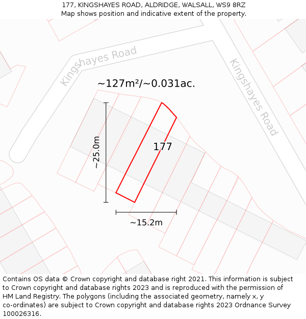 177, KINGSHAYES ROAD, ALDRIDGE, WALSALL, WS9 8RZ: Plot and title map