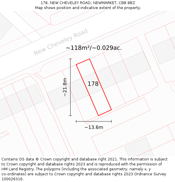 178, NEW CHEVELEY ROAD, NEWMARKET, CB8 8BZ: Plot and title map
