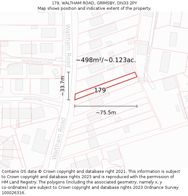 179, WALTHAM ROAD, GRIMSBY, DN33 2PY: Plot and title map