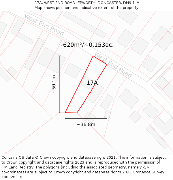 17A, WEST END ROAD, EPWORTH, DONCASTER, DN9 1LA: Plot and title map