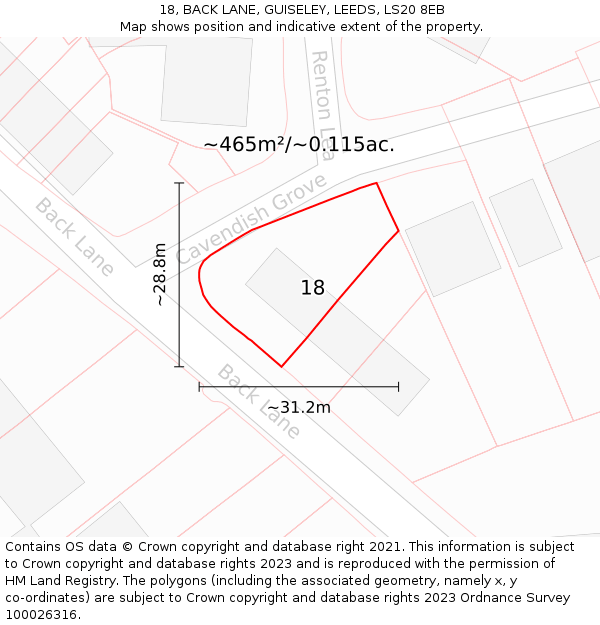 18, BACK LANE, GUISELEY, LEEDS, LS20 8EB: Plot and title map