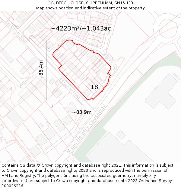 18, BEECH CLOSE, CHIPPENHAM, SN15 1FR: Plot and title map