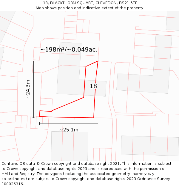 18, BLACKTHORN SQUARE, CLEVEDON, BS21 5EF: Plot and title map