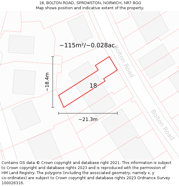 18, BOLTON ROAD, SPROWSTON, NORWICH, NR7 8GG: Plot and title map
