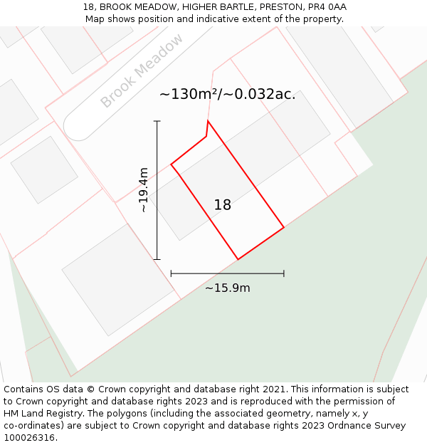 18, BROOK MEADOW, HIGHER BARTLE, PRESTON, PR4 0AA: Plot and title map