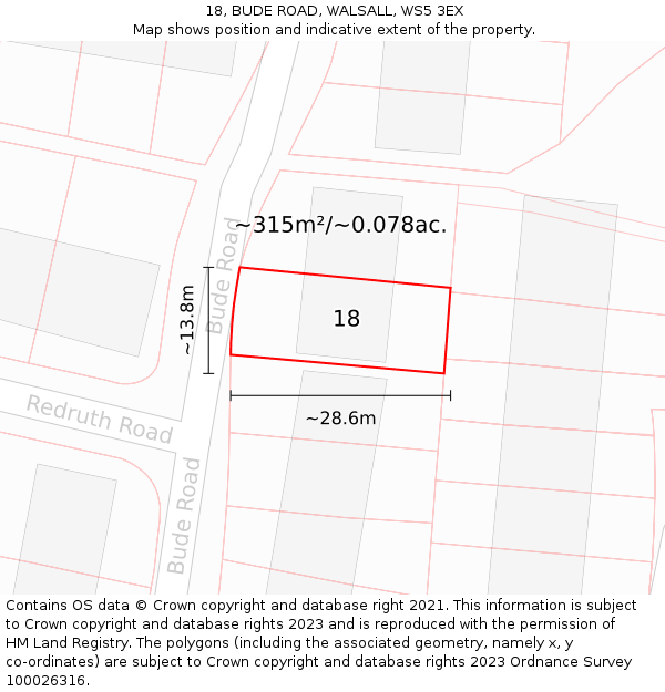 18, BUDE ROAD, WALSALL, WS5 3EX: Plot and title map