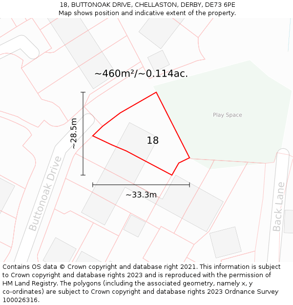 18, BUTTONOAK DRIVE, CHELLASTON, DERBY, DE73 6PE: Plot and title map