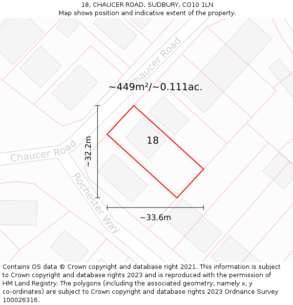 18, CHAUCER ROAD, SUDBURY, CO10 1LN: Plot and title map