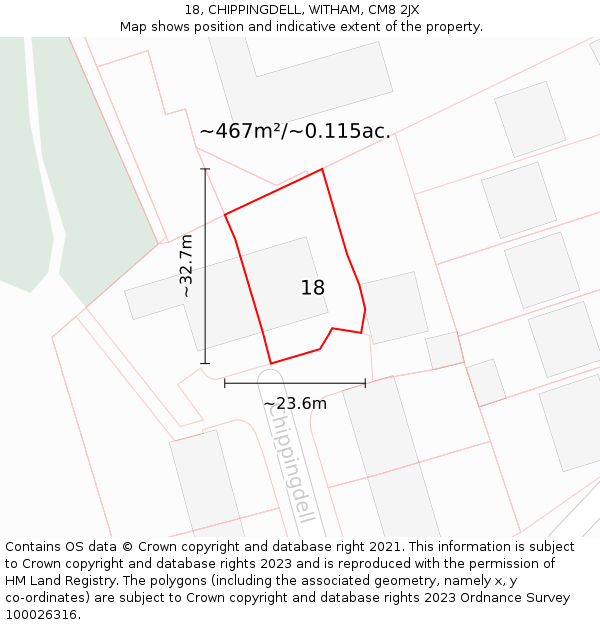 18, CHIPPINGDELL, WITHAM, CM8 2JX: Plot and title map