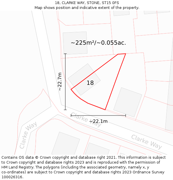 18, CLARKE WAY, STONE, ST15 0FS: Plot and title map