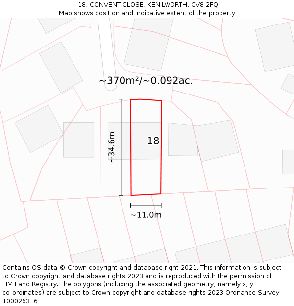 18, CONVENT CLOSE, KENILWORTH, CV8 2FQ: Plot and title map