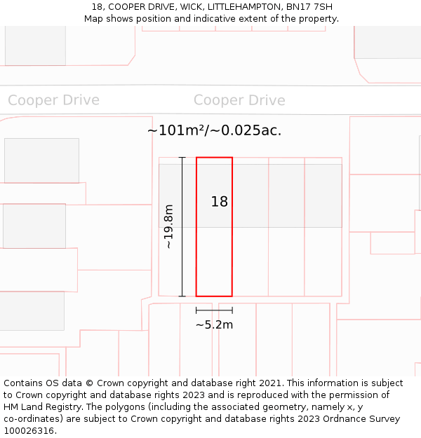 18, COOPER DRIVE, WICK, LITTLEHAMPTON, BN17 7SH: Plot and title map