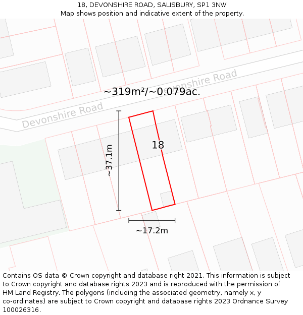 18, DEVONSHIRE ROAD, SALISBURY, SP1 3NW: Plot and title map