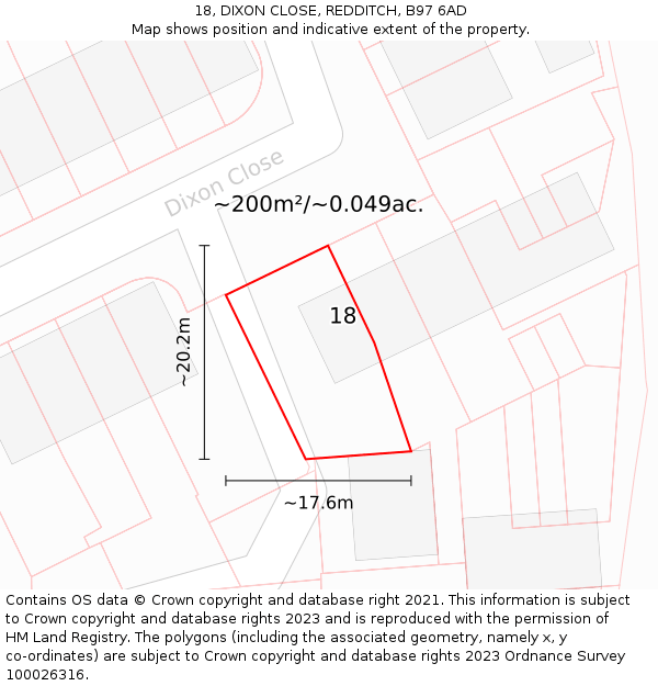 18, DIXON CLOSE, REDDITCH, B97 6AD: Plot and title map