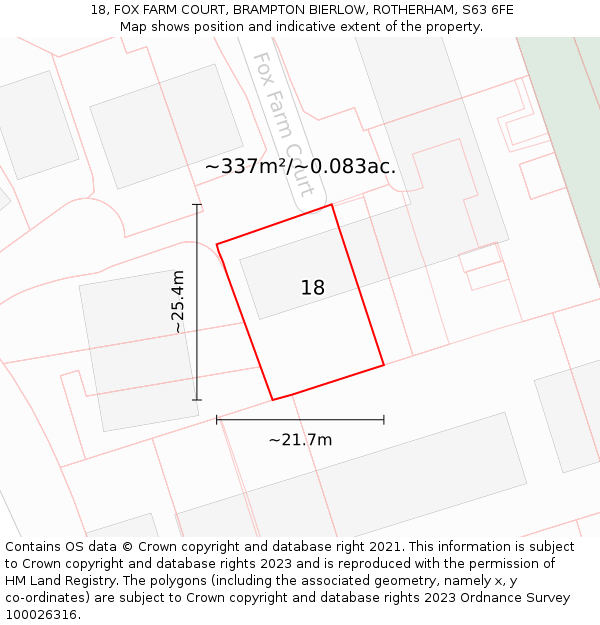 18, FOX FARM COURT, BRAMPTON BIERLOW, ROTHERHAM, S63 6FE: Plot and title map
