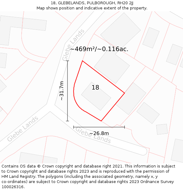 18, GLEBELANDS, PULBOROUGH, RH20 2JJ: Plot and title map