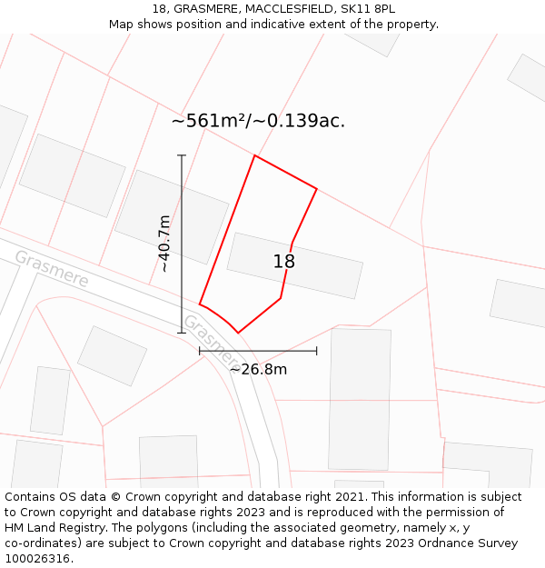 18, GRASMERE, MACCLESFIELD, SK11 8PL: Plot and title map