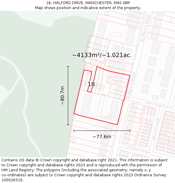 18, HALFORD DRIVE, MANCHESTER, M40 0BP: Plot and title map