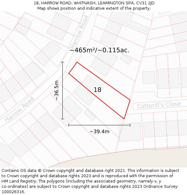 18, HARROW ROAD, WHITNASH, LEAMINGTON SPA, CV31 2JD: Plot and title map