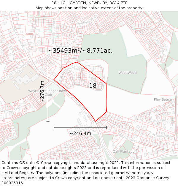 18, HIGH GARDEN, NEWBURY, RG14 7TF: Plot and title map