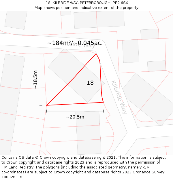 18, KILBRIDE WAY, PETERBOROUGH, PE2 6SX: Plot and title map
