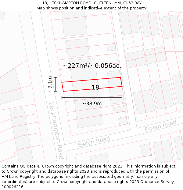 18, LECKHAMPTON ROAD, CHELTENHAM, GL53 0AY: Plot and title map