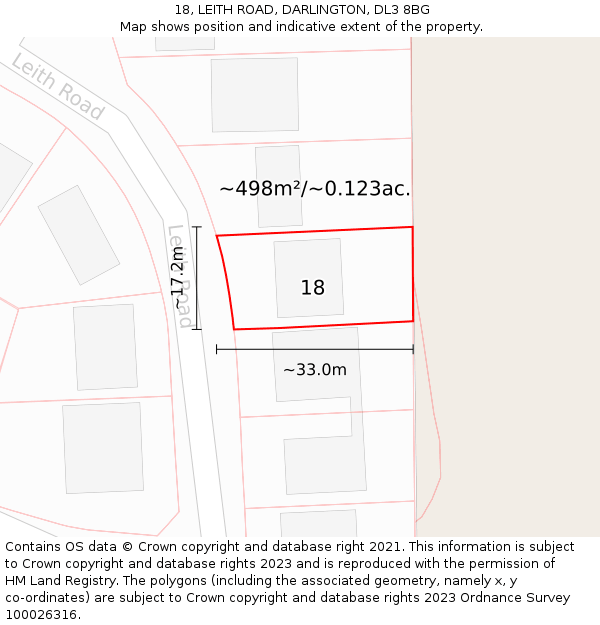 18, LEITH ROAD, DARLINGTON, DL3 8BG: Plot and title map