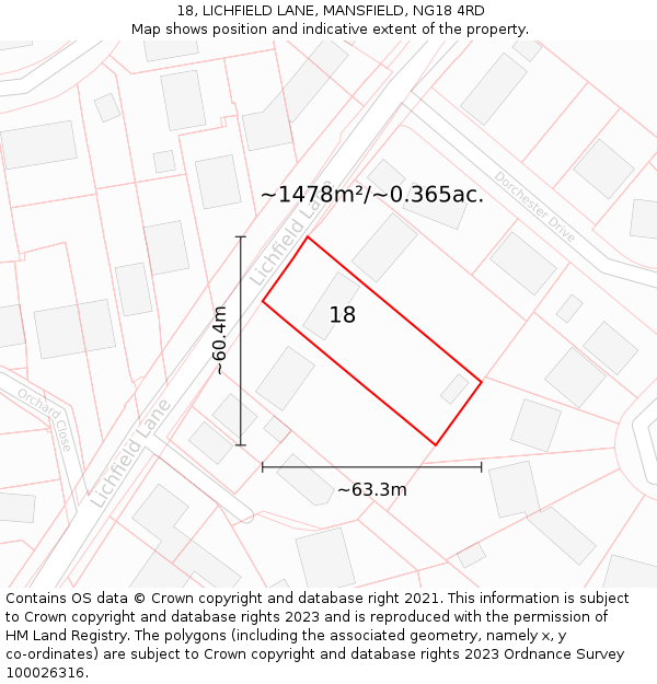 18, LICHFIELD LANE, MANSFIELD, NG18 4RD: Plot and title map